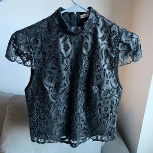 Alice + Olivia leather cap-sleeve top